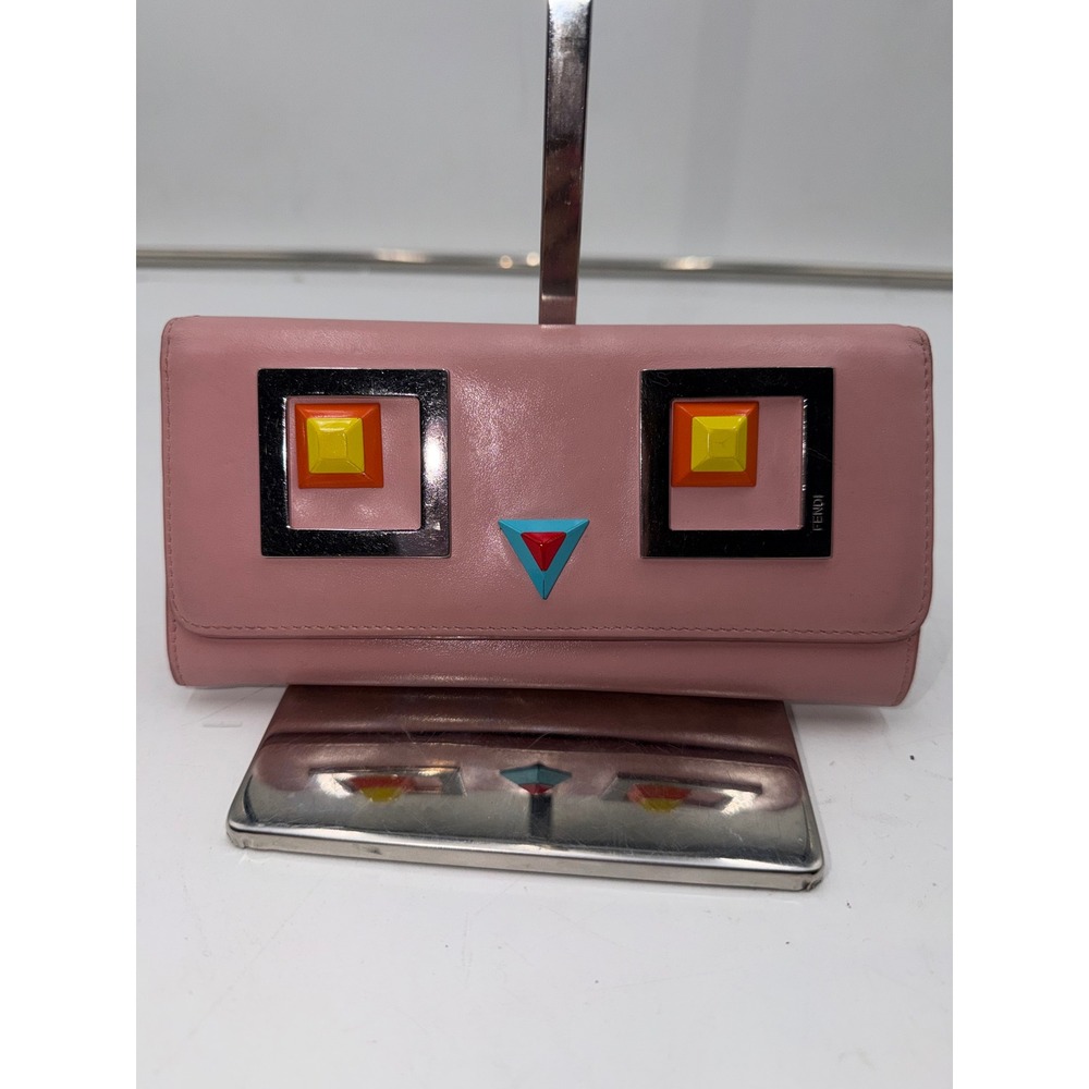 Fendi Hypnoteyes Vitello Century Pink Leather Continental Wallet Monster Eyes